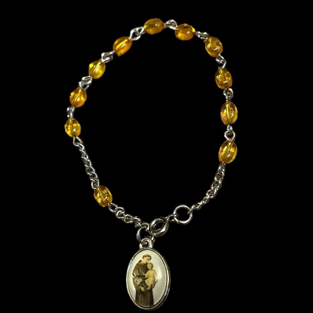 Italian Amber Beads St Anthony Prayer keepsake religious Bracelet